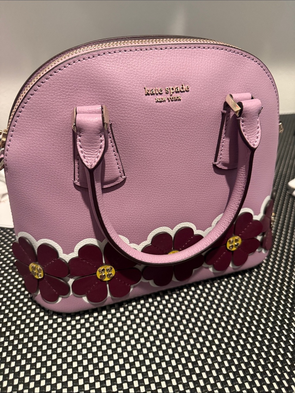 kate spade pink floral applique dome satchel